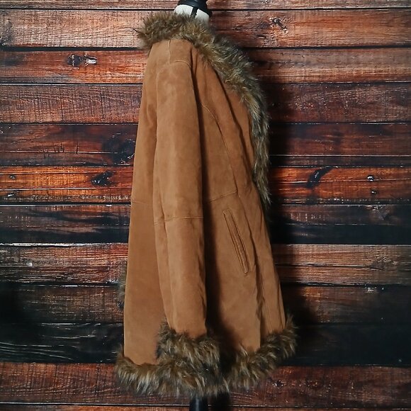 Wilsons Leather Pelle Studio Coat XL Brown Suede Faux Fur Trim Penny Lane - Picture 7 of 13
